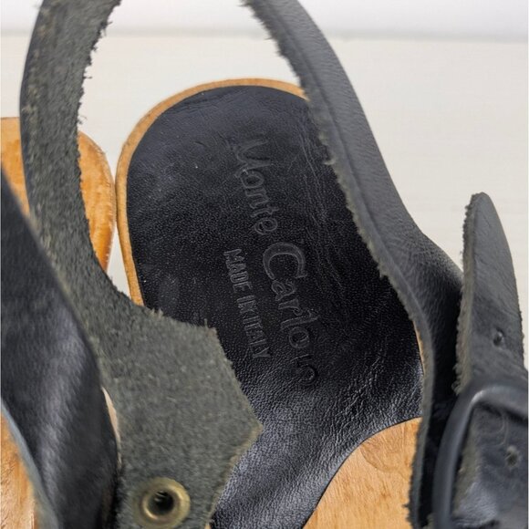 Vintage Monte Carlo Slingback Clog Sandals 5.5 Black Leather Thunderbird Italy - Picture 6 of 10